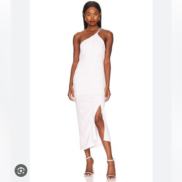 NWT Jonathan SIMKHAI Jessica Ruched Maxi Dress White Medium Revolve - Picture 1 of 16